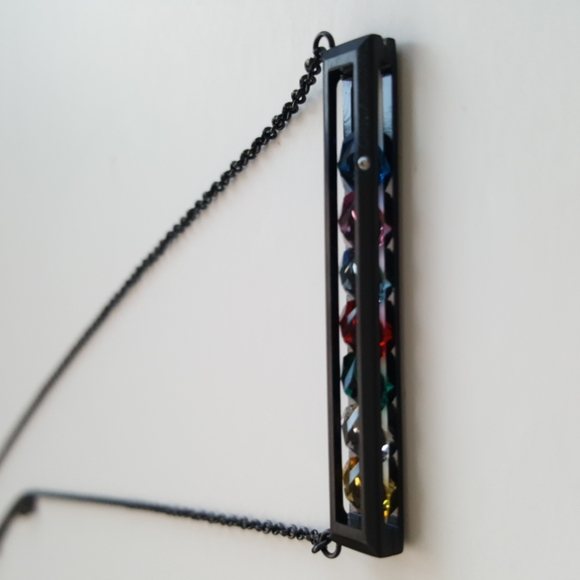 Crystals Birthstones Black Bar Necklace Swarovski Adjusts Origami Owl NWOT - Picture 4 of 12